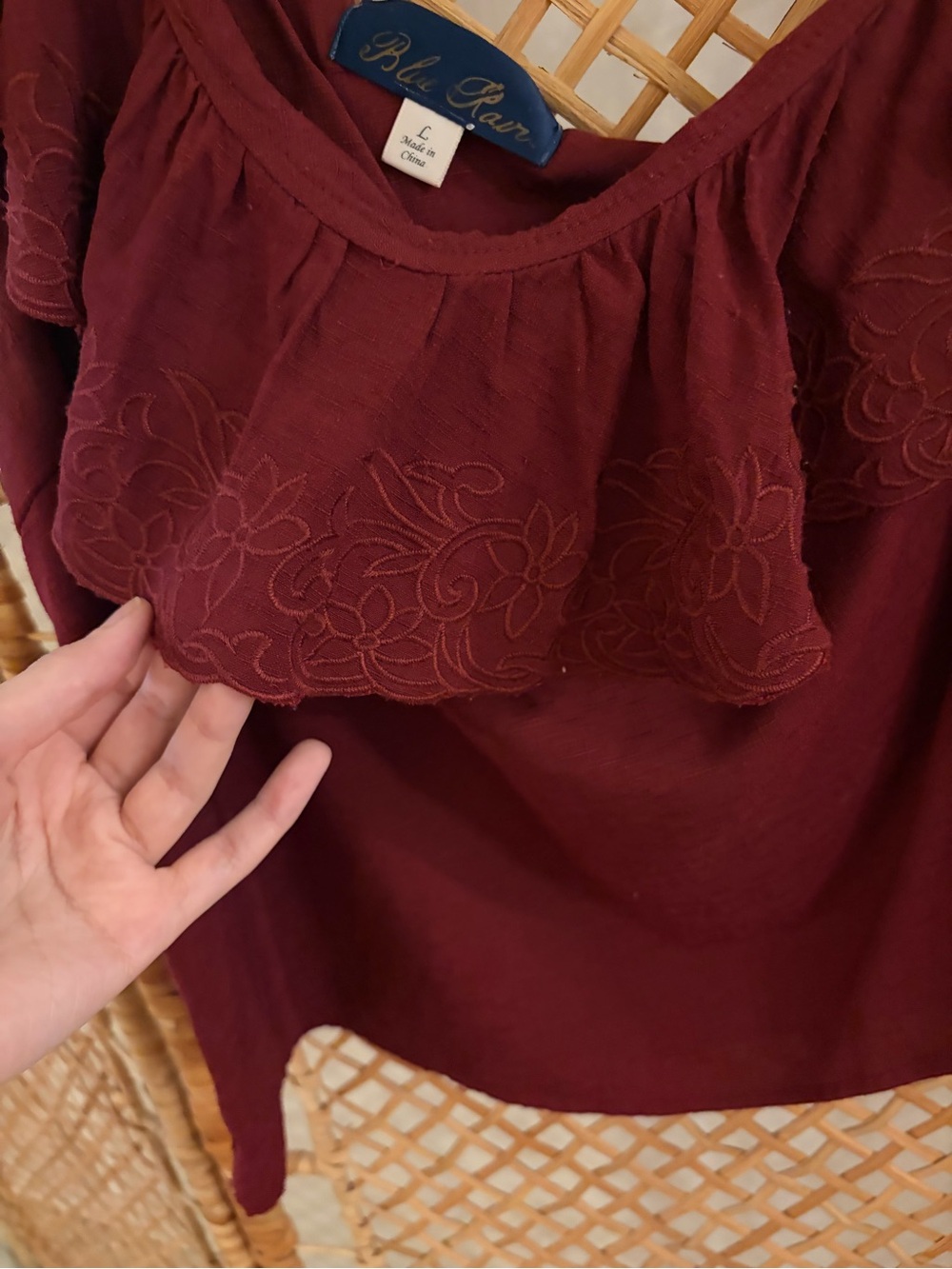 Blue Rain One-Shoulder Ruffle Camisole - Burgundy - Picture 2 of 6